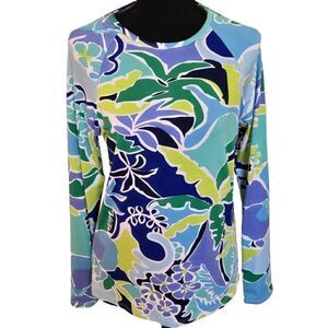 Nautica Womens Tropical Floral Mix Print Long Sleeve Blouse Multicolor Medium